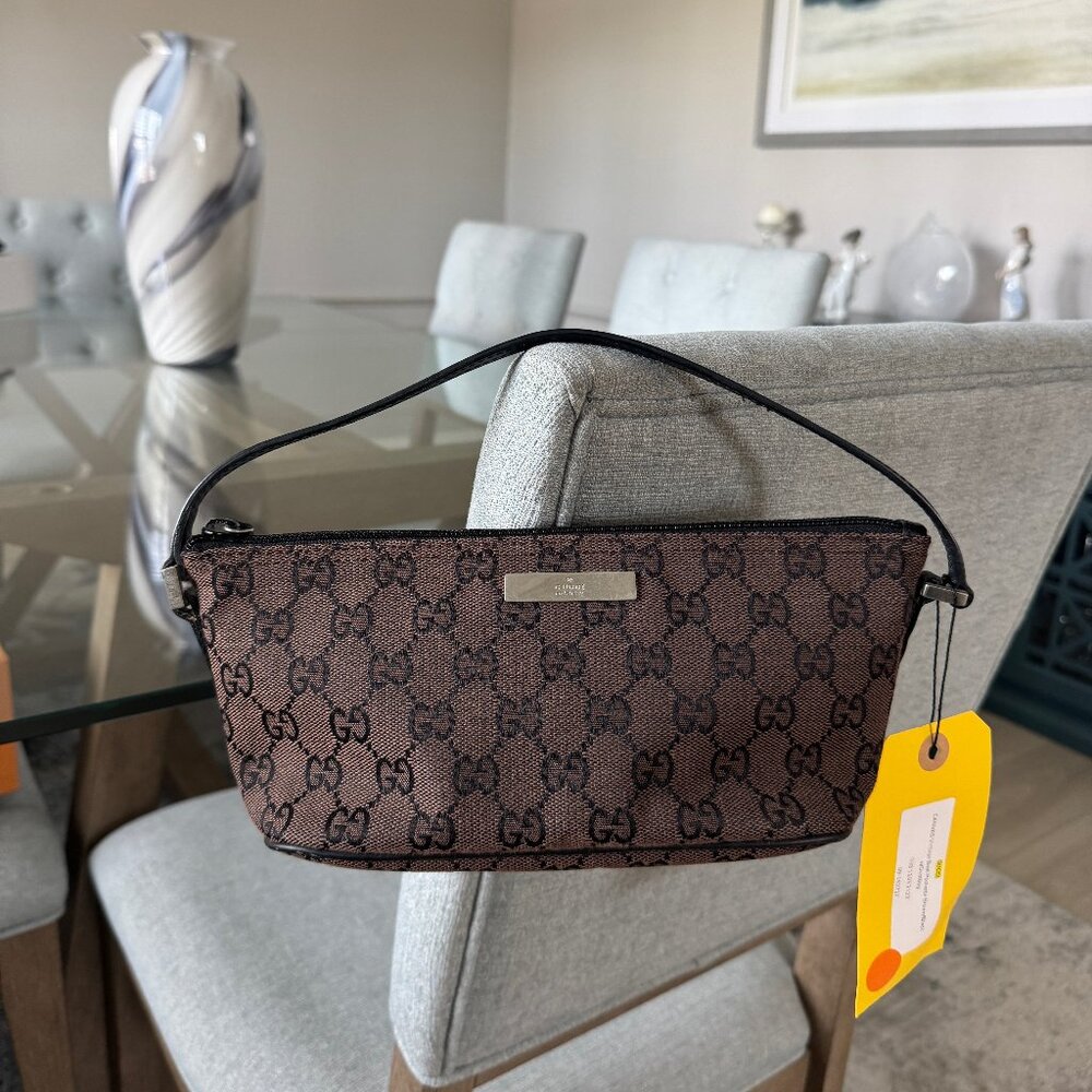 GUCCI GG CANVAS Vintage Boat Pochette Brown/Black w/Dustbag